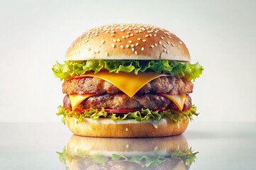 Poster - Minimalist Hamburger Food Graphic Design, Clean Lines, Double Exposure Stock Photo