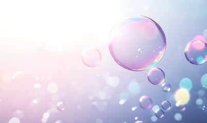 Aufkleber - Soft pastel bubbles float in a dreamy background of light and reflections.