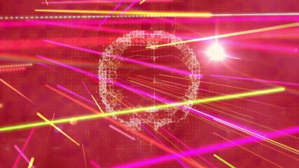 Aufkleber - intersecting colorful laser beams over digital globe on red background in animation