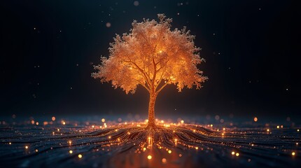 Poster - A tree is lit up in a dark background