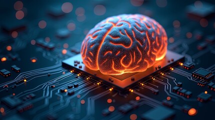 Poster - A computer chip with a brain on it