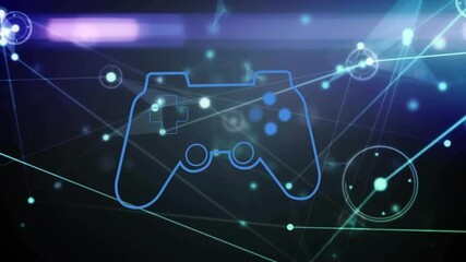 Poster - Animation of game controller with digital network connections and glowing nodes