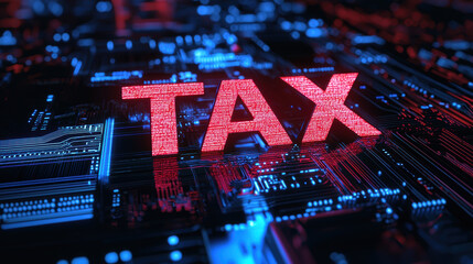 Poster - Tax concept in digital technology with glowing circuit background
