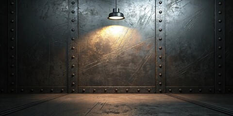 Poster - A room with a metal wall and a light shining on it