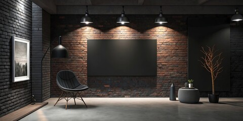 Poster - A black and white room with a black chair and a black wall