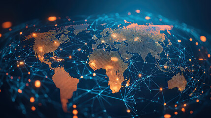 Aufkleber - digital world map with glowing connections and network nodes