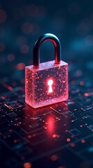 Poster - A red glowing lock with a keyhole on a black background