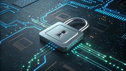 Poster - A silver lock is on a circuit board