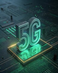 Poster - A green and black image of a 5G symbol on a circuit board