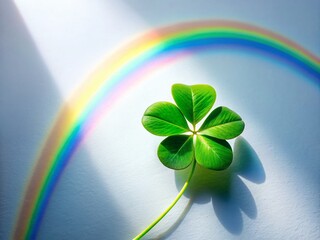 Poster - Minimalist Rainbow Clover Portrait: Light & Shadow on White Background