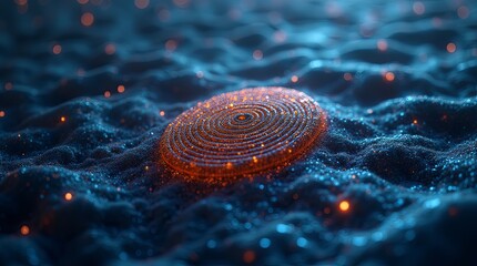 Poster - A glowing orange object is on a blue surface