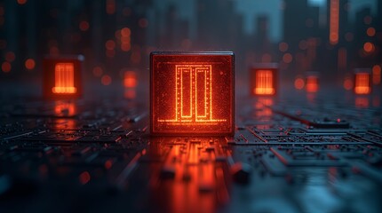 Poster - A computer chip with a red square on it