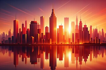 Poster - Minimalist Red Cityscape Silhouette Reflection - Artistic Architectural Illustration