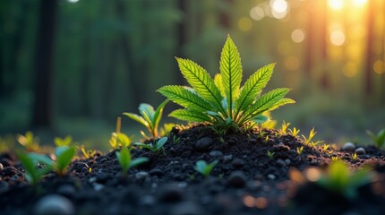 Poster - A small plant is growing in the dirt
