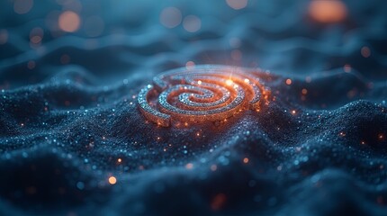 Poster - A small glowing object is on a blue surface