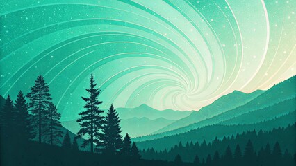 Poster - A green and blue sky with a spiral in the middle