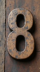 Aufkleber - The number 8 is worn and weathered, with a wooden base