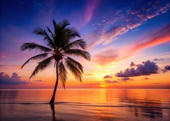 Poster - Minimalist Sunset Beach Scene: Silhouetted Palm Trees and Calm Ocean