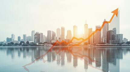 Poster - A city skyline with a red arrow pointing upwards