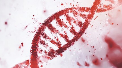 Wall Mural - intricate dna strand on abstract red and white background - conceptual genetic science and biotechno