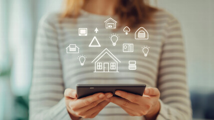 Poster - Smart home technology concept with person using tablet