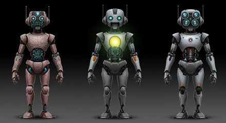 Poster - Three robots with different colors and designs