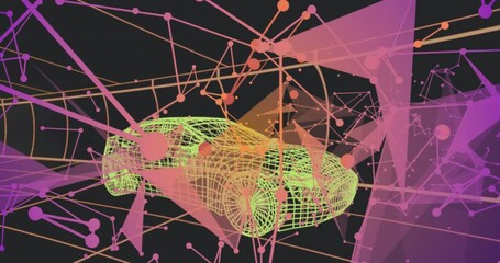 Poster - Animation of neon wireframe car with abstract geometric shapes and lines