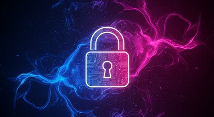 Poster - A blue and purple image of a lock with a key