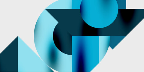 Poster - Modern abstract background featuring circles, lines, and triangles in a dynamic geometric composition. Perfect for stylish, tech, or creative-themed designs