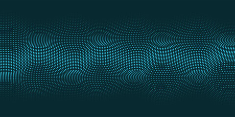 Poster - Waves with connected dots. Abstract digital background with particles. 3D grid surface in tech style. Big data. Vector illustration for poster, cover, banner or placard