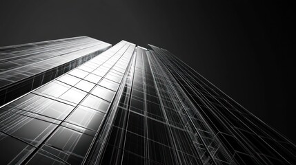 Poster - Modern skyscraper architectural design; abstract view; geometric lines; background; conceptual art; possible use as a background for architectural presentation or graphic design