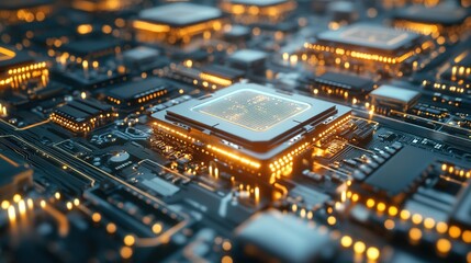 Poster - a next-gen assembly line producing ai-powered microchips with precision.