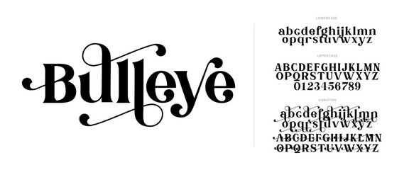 Poster - Bulleye Elegant Font Uppercase Lowercase And Number. Classic Lettering Minimal Fashion Designs. Typography modern serif fonts regular decorative vintage concept. vector illustration