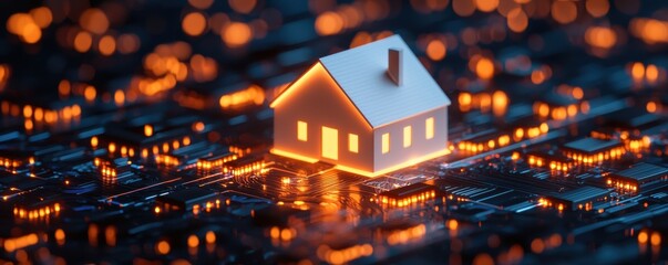 Poster - Digital transformation smart home integration on circuit board technology environment close-up view