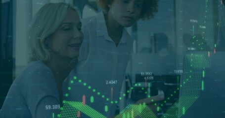 Aufkleber - Analyzing financial data, businesswomen using animation of digital stock market graph