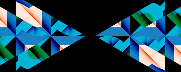 Poster - Abstract geometric composition with interlocking circular and angular shapes, featuring smooth gradients and sharp contrasts on a white background