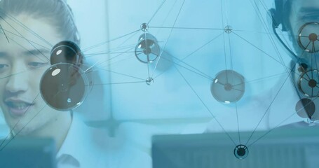 Poster - Data processing animation over network connections with people working at computers
