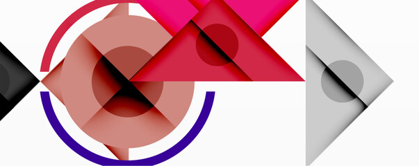 Aufkleber - Abstract geometric composition with intersecting triangles, circles, and gradients, creating a dynamic layered pattern with depth and contrast