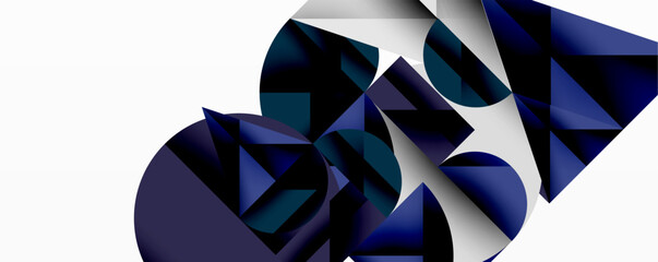 Poster - Modern abstract composition with layered circles and angular segments featuring gradients, transparency effects, and a structured geometric layout