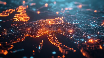 Poster - Glowing Network of Cities and Regions Across Europe at Night