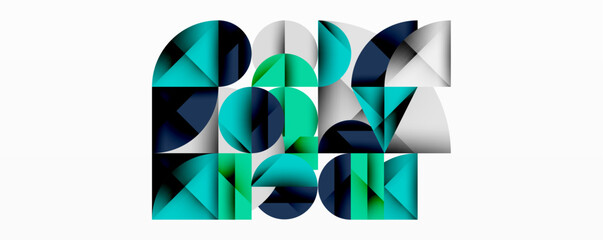 Aufkleber - Modern abstract composition with layered circles and angular segments featuring gradients, transparency effects, and a structured geometric layout