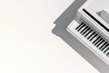 Poster - classic piano keyboard set against pure white background with ample copy space inviting focus on elegant lines and