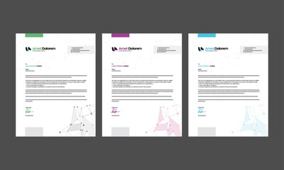 Business letterhead, Letterhead template with various colors, Letterhead template in flat style, Modern company letterhead template design