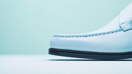 Poster - minimalist image of formal leather shoes displayed on plain white surface with soft lighting and amp