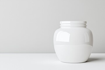 Poster - mockup of glossy white jar with smooth finish perfectly positioned on plain white surface