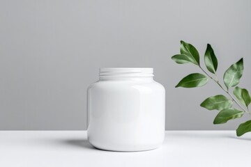 Poster - mockup of glossy white jar with smooth finish perfectly positioned on plain white surface