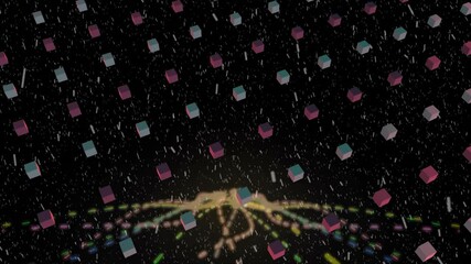 Poster - creating dynamic animation, colorful cubes and abstract lines on black background