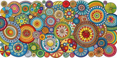 Poster - Panoramic Doodle Art: 48 Hand-Drawn Circles, Shapes & Objects