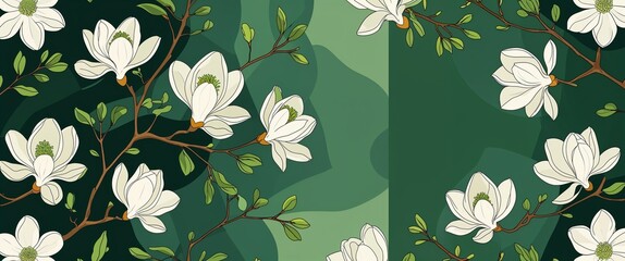 Aufkleber - magnolia pattern on green plain background digital abstract art work illustration design