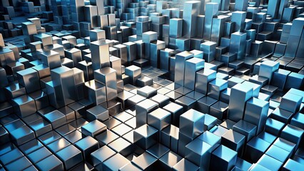 Poster - Panoramic Monochrome Cube Landscape: Abstract 3D Rendered Scene
